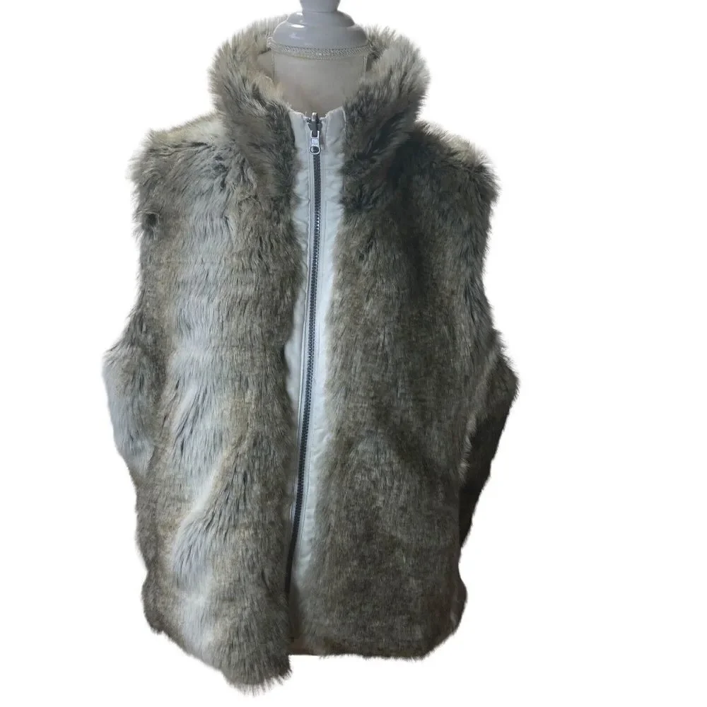 Weatherproof  Company Vest Womens‎ M Reversible Faux Fur & White Brown Animal